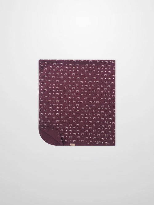 Burgundy Bow Blanket by Adee; girls swaddle blanket with white bow pattern