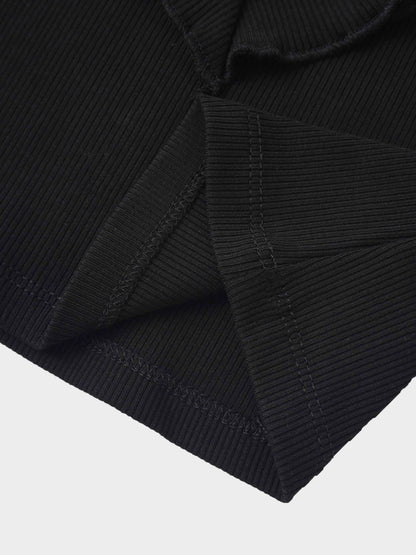 Ruffle Thin Ribbed Pajama - Black