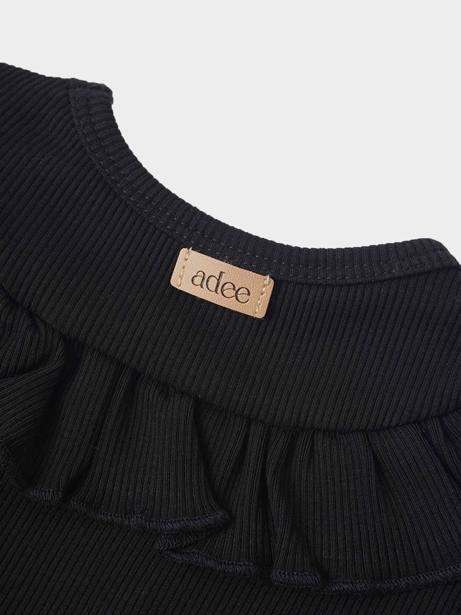 Ruffle Thin Ribbed Pajama - Black
