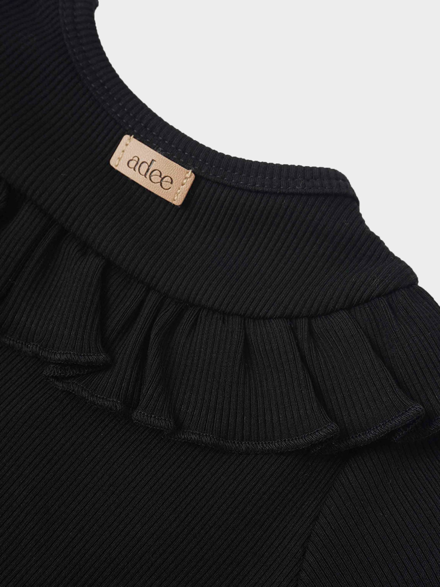 Ruffle Thin Ribbed Pajama - Black