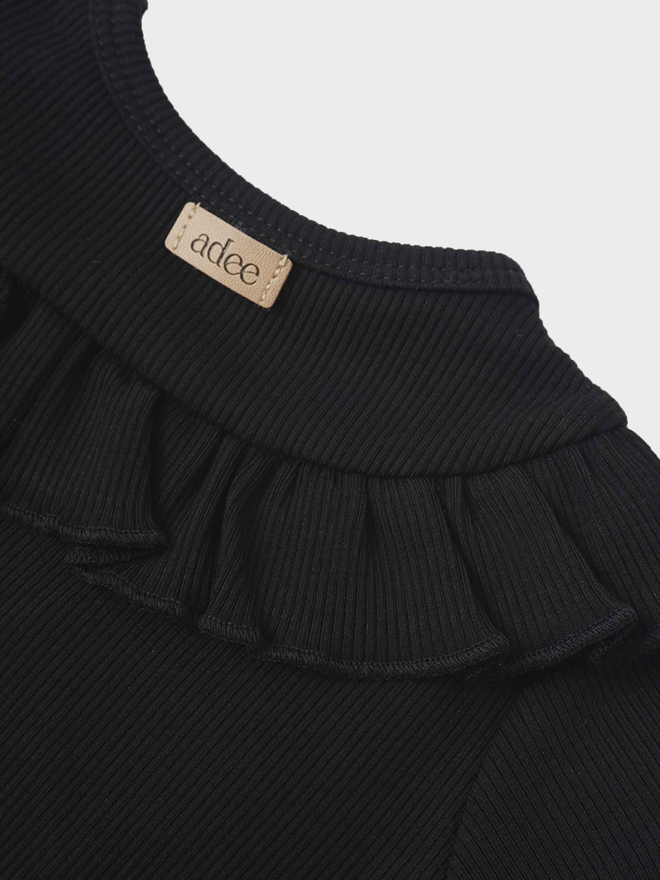 Ruffle Thin Ribbed Pajama - Black