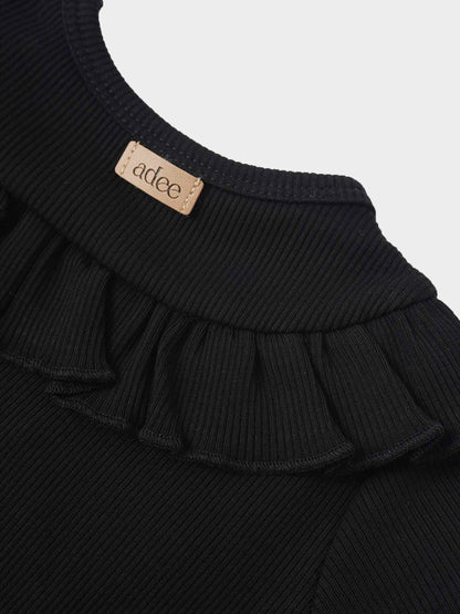 Ruffle Thin Ribbed Pajama - Black