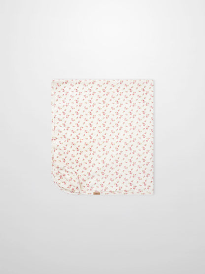 Tiny Blossom Blanket by Adee; girls swaddle blanket with pink floral print on white fabric