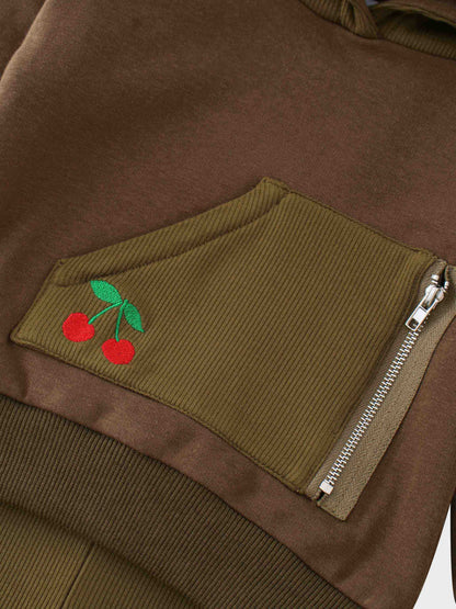 Hoody sweatshirt Set with leggings and embroidered Cherry- Hunter Green