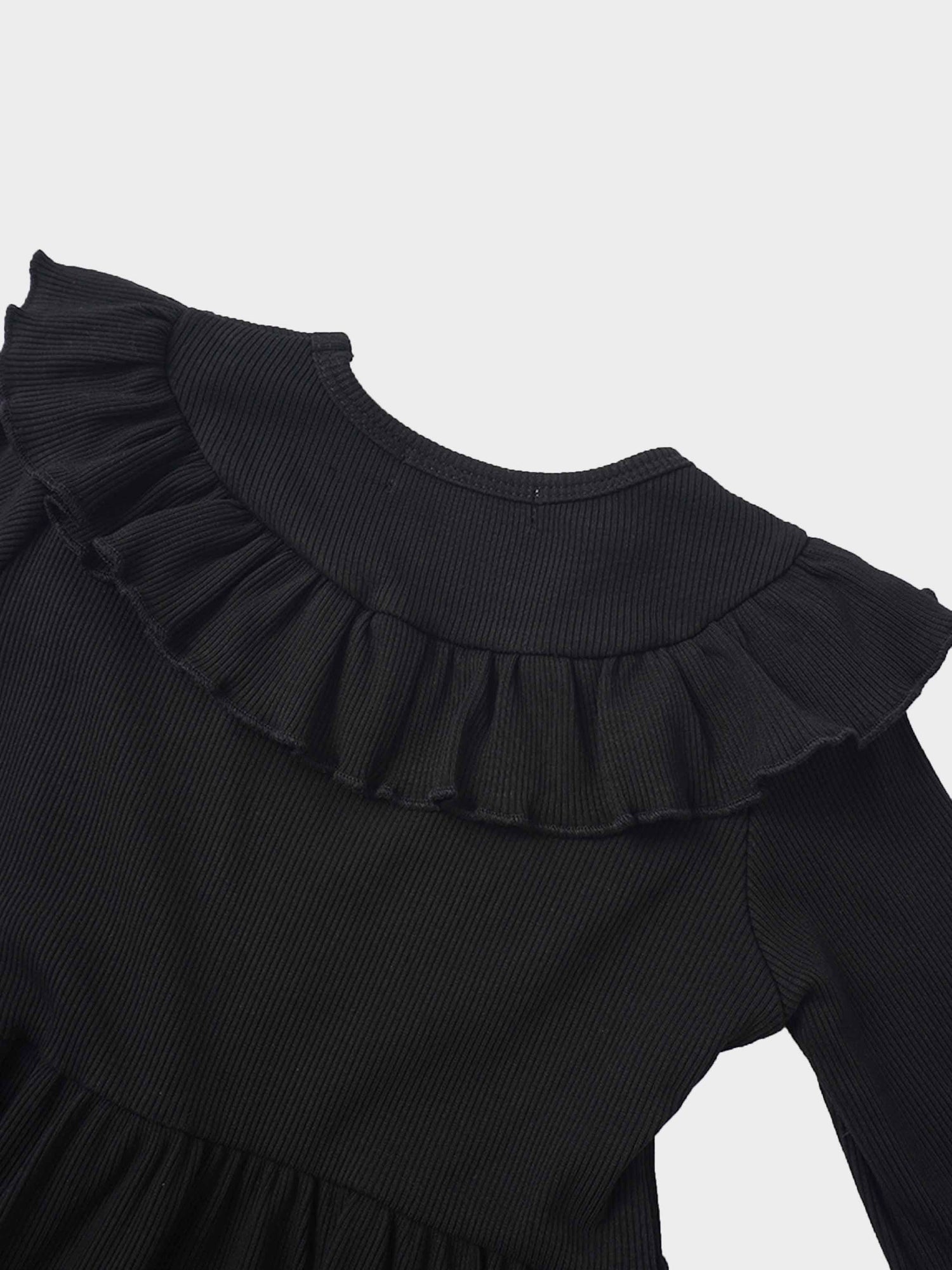 Ruffle V Robe - Black