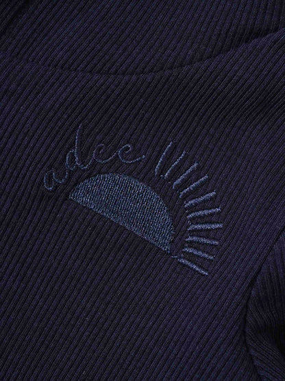 Ribbed Legging Set with Hood - Navy