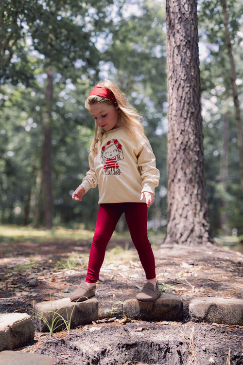 Embroidered Girl Sweatshirt, beige long-sleeve girls top