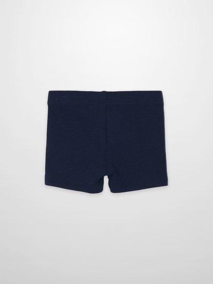 Biker shorts thin ribbed navy by Adee; unisex bottoms.