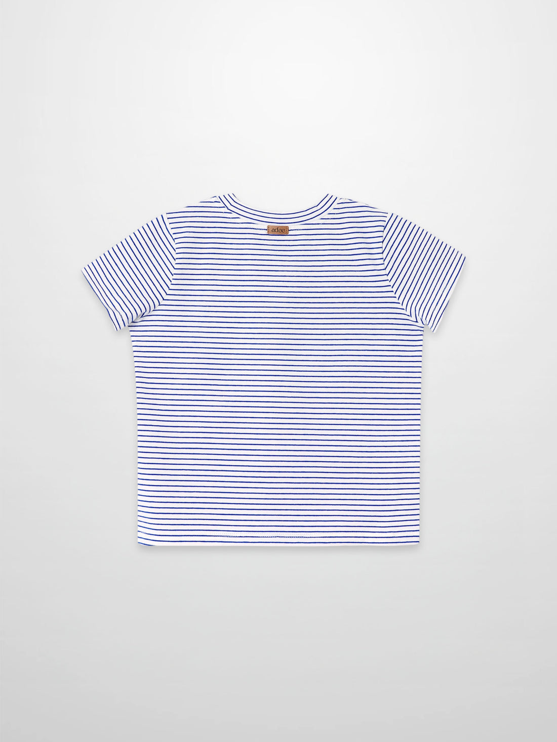 Blue striped boxy T-shirt for boys by Adee; short sleeves.