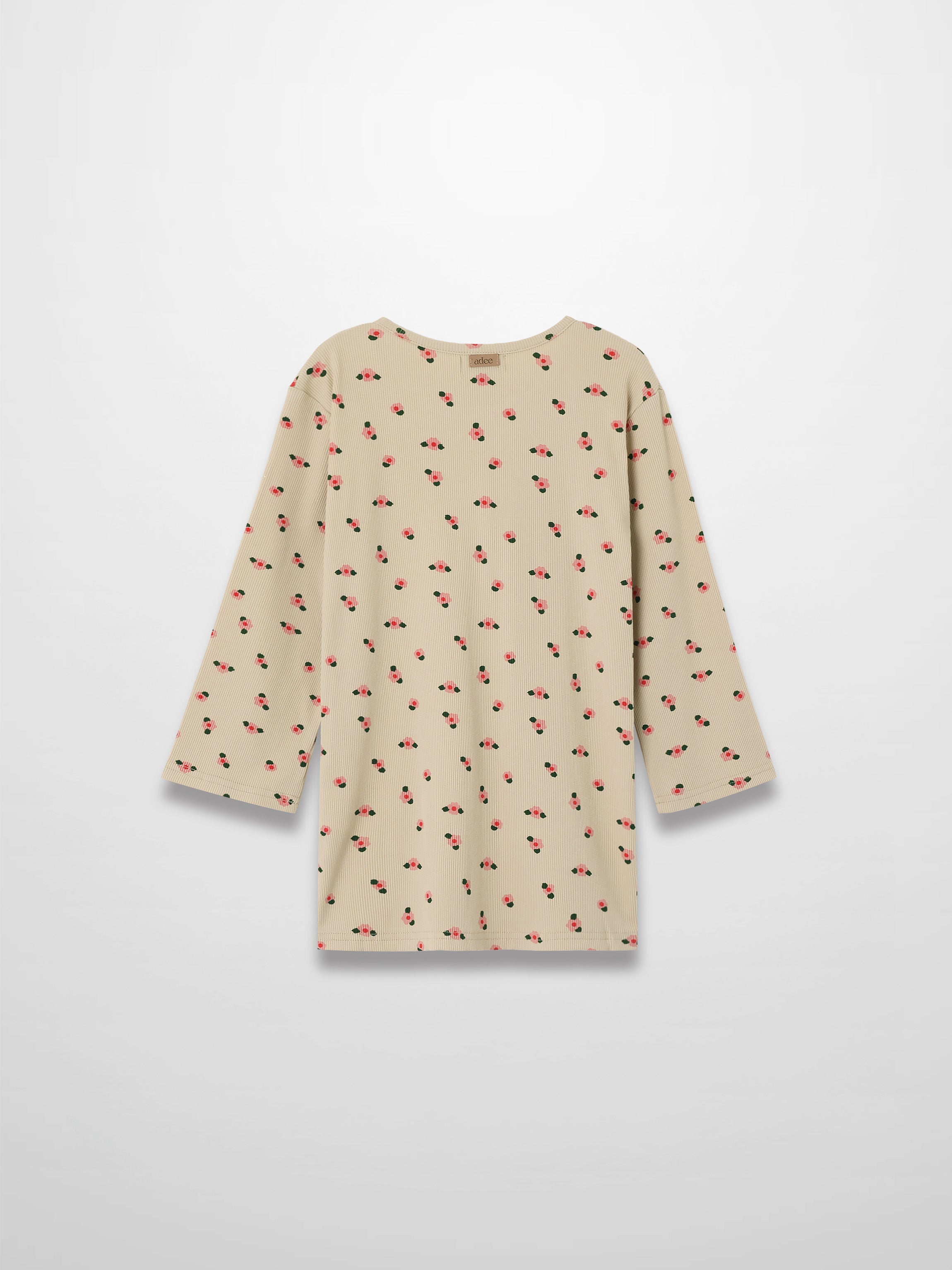 Tan Floral T-shirt - 3/4 Sleeve