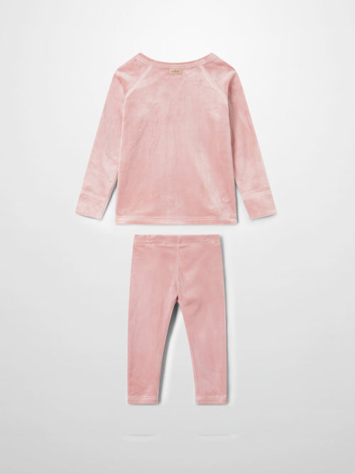 Velour pink girls pajama set by Adee, long-sleeve top and pants