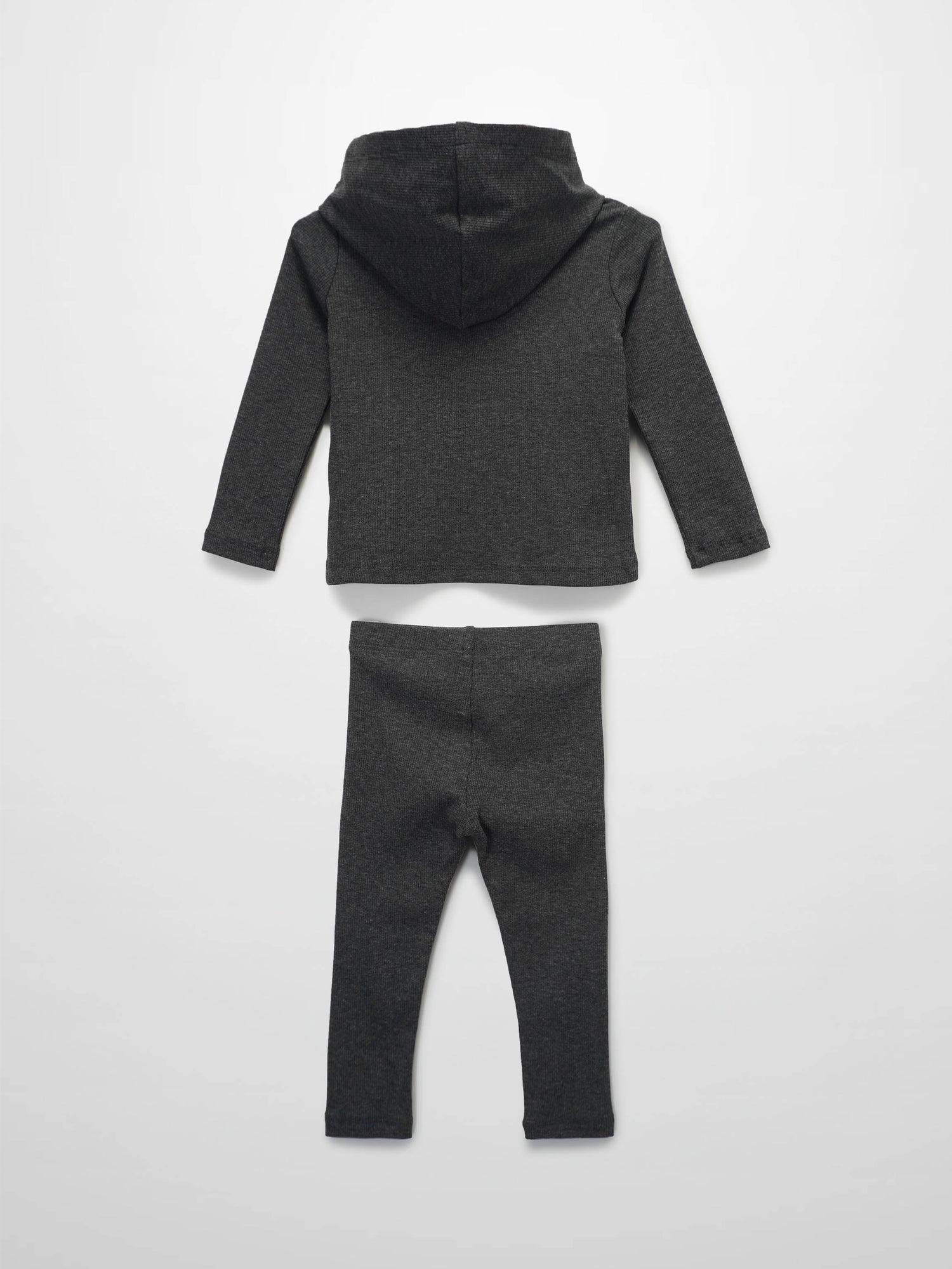 Ribbed Leggings Set with Hood - Grey