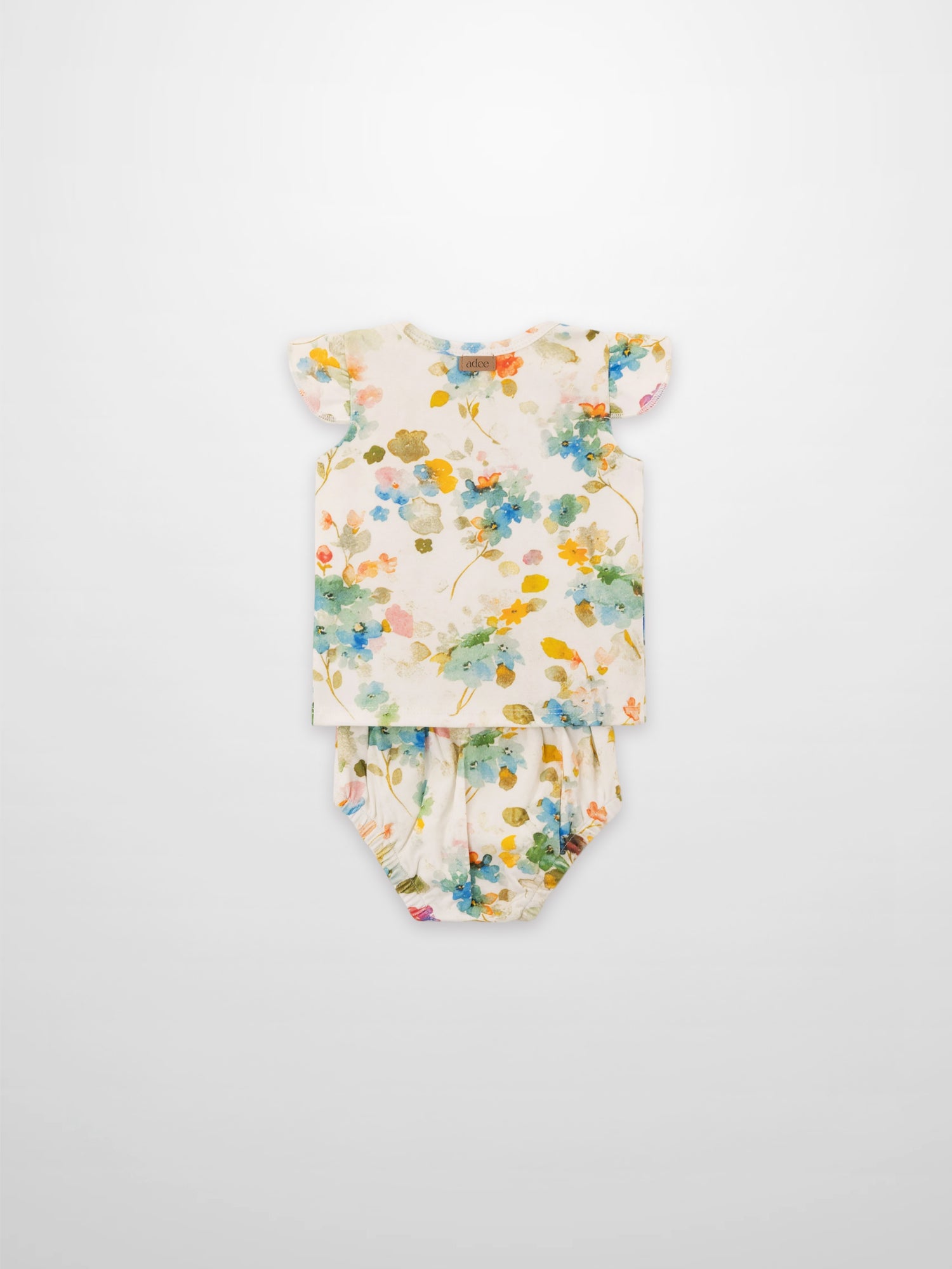Pastel Flower Bloomers Set for little girls by Adee; floral-print top with matching bloomers.