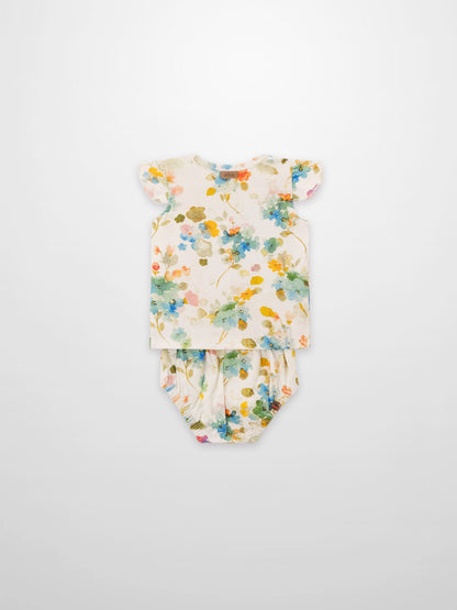 Pastel Flower Bloomers Set for little girls by Adee; floral-print top with matching bloomers.