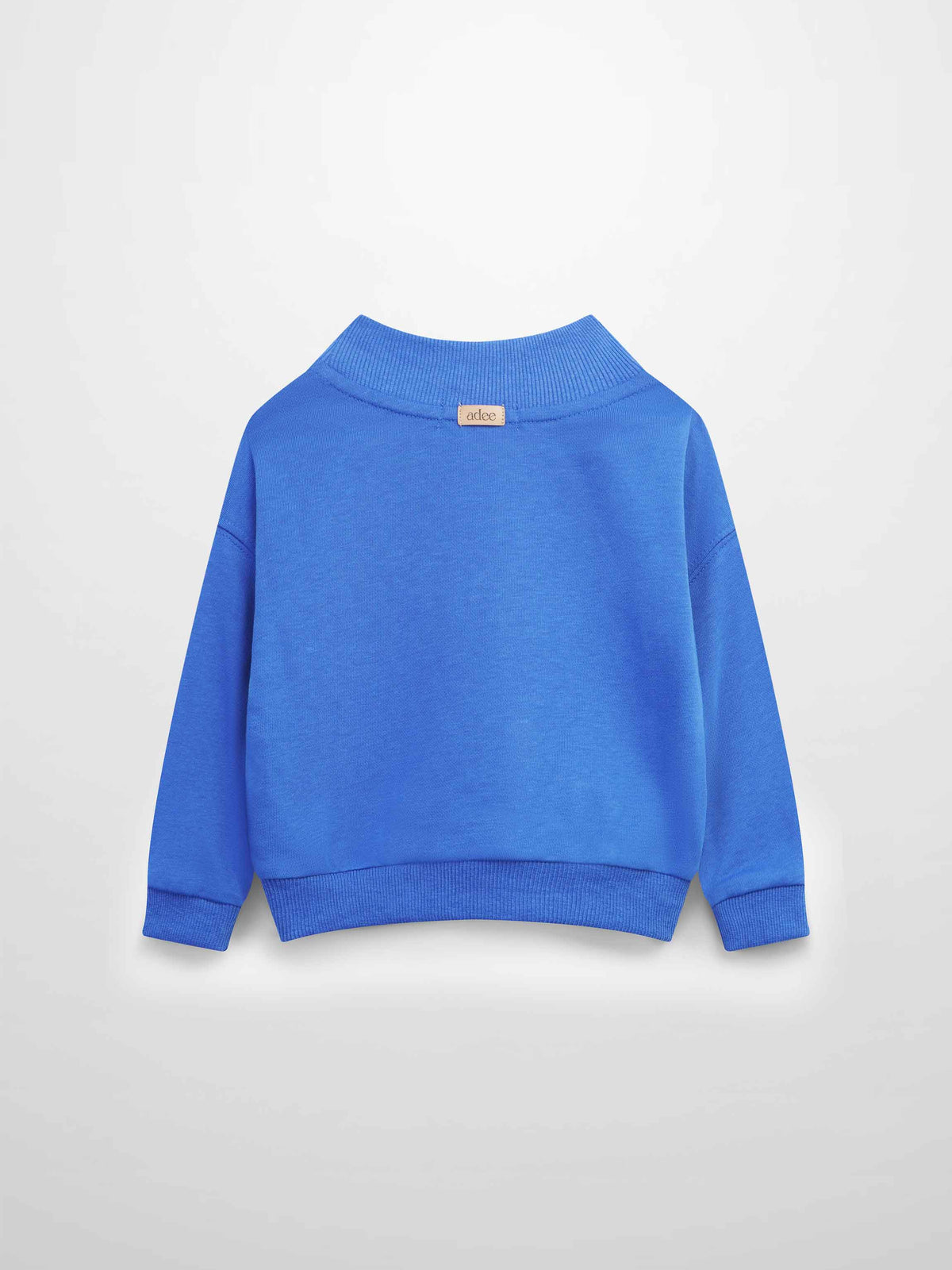 Bike Sweatshirt in royal blue, back view with ribbed cuffs and hem, small back-neck label.