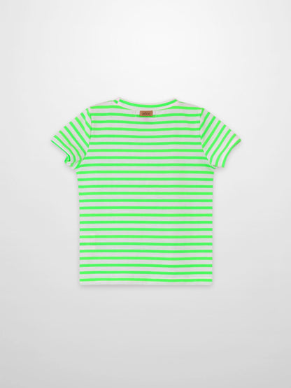 Neon green striped boxy T-shirt for boys, short sleeve, by Adee, kids apparel