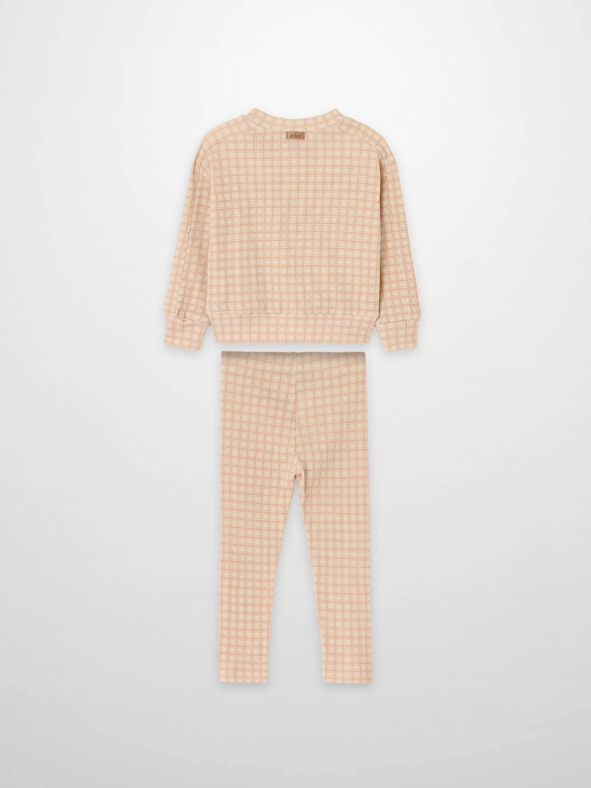 Pink Squared Girls Pajamas set by Adee, featuring a pink checkered long-sleeve top and matching pants.