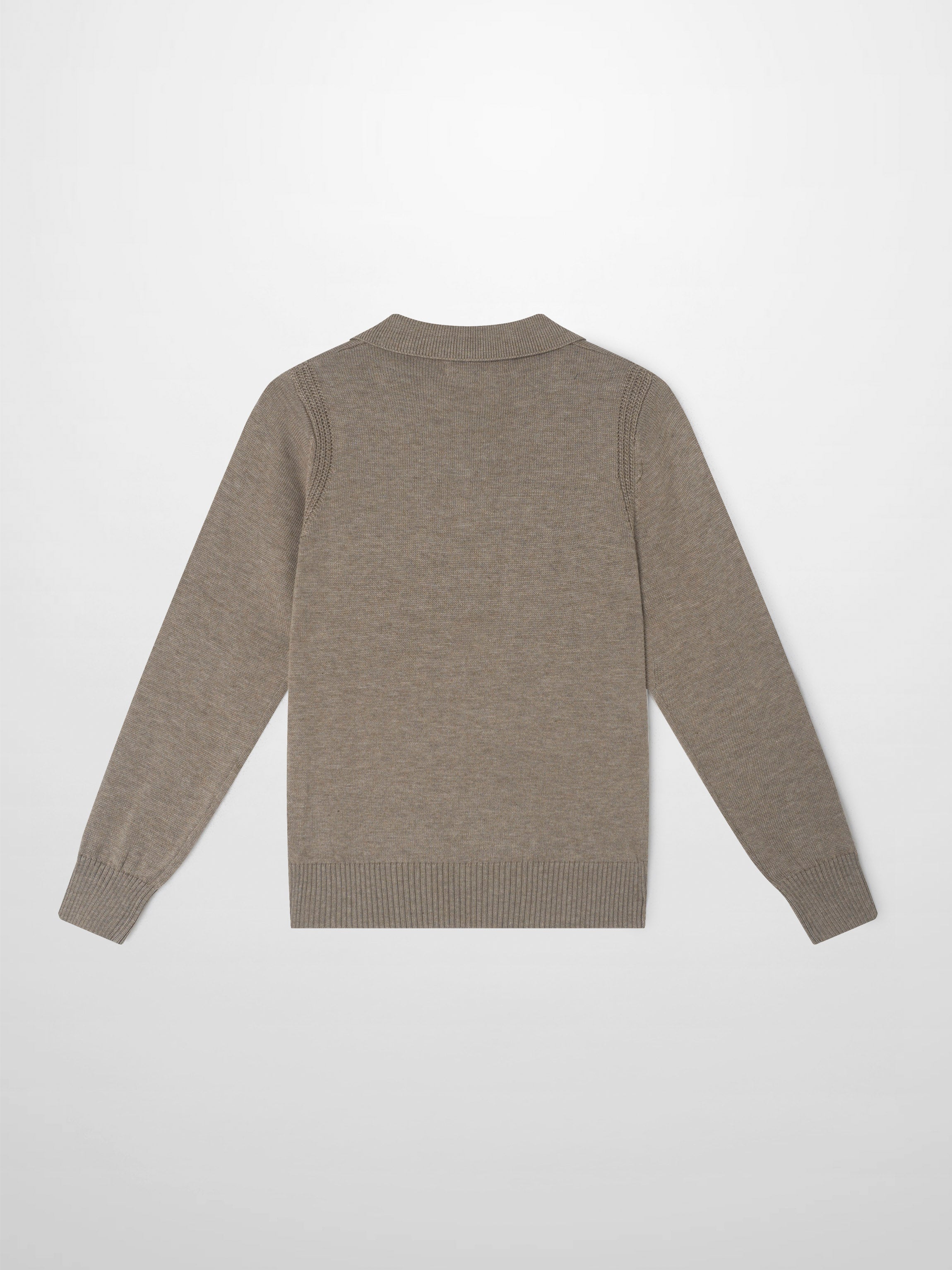 Adee Collared Knit Sweater - Taupe; boys dressy top with ribbed cuffs and hem.
