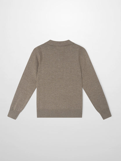 Adee Collared Knit Sweater - Taupe; boys dressy top with ribbed cuffs and hem.