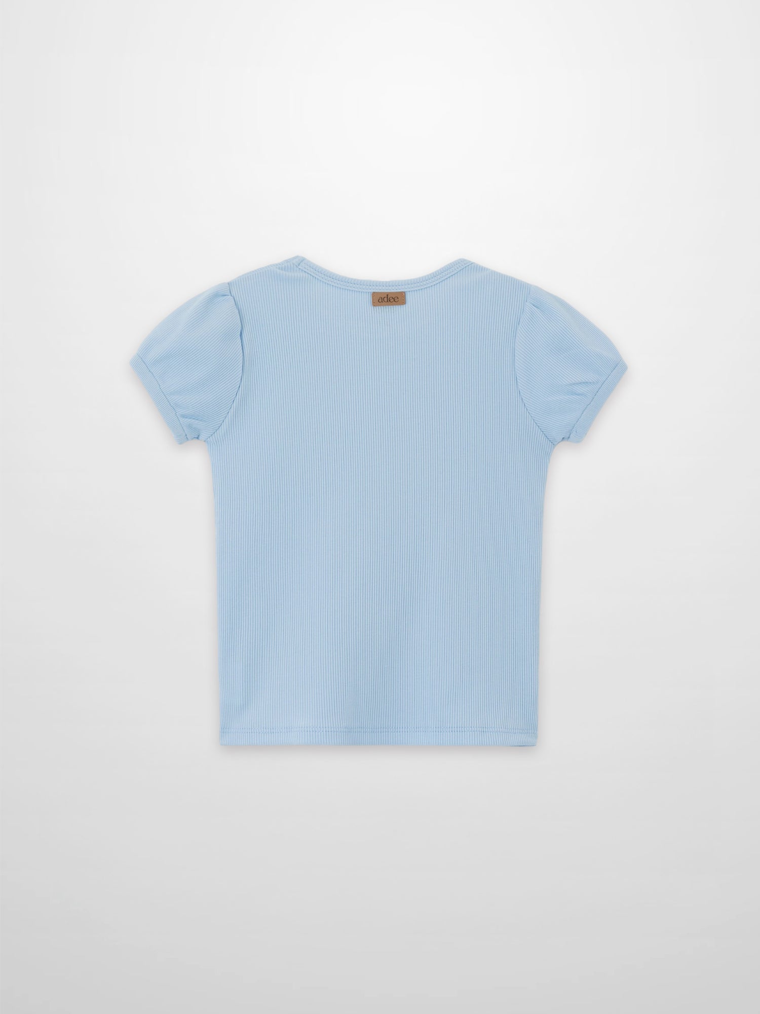 Short Puff Sleeve T-shirt, light blue ribbed knit for girls by Adee
