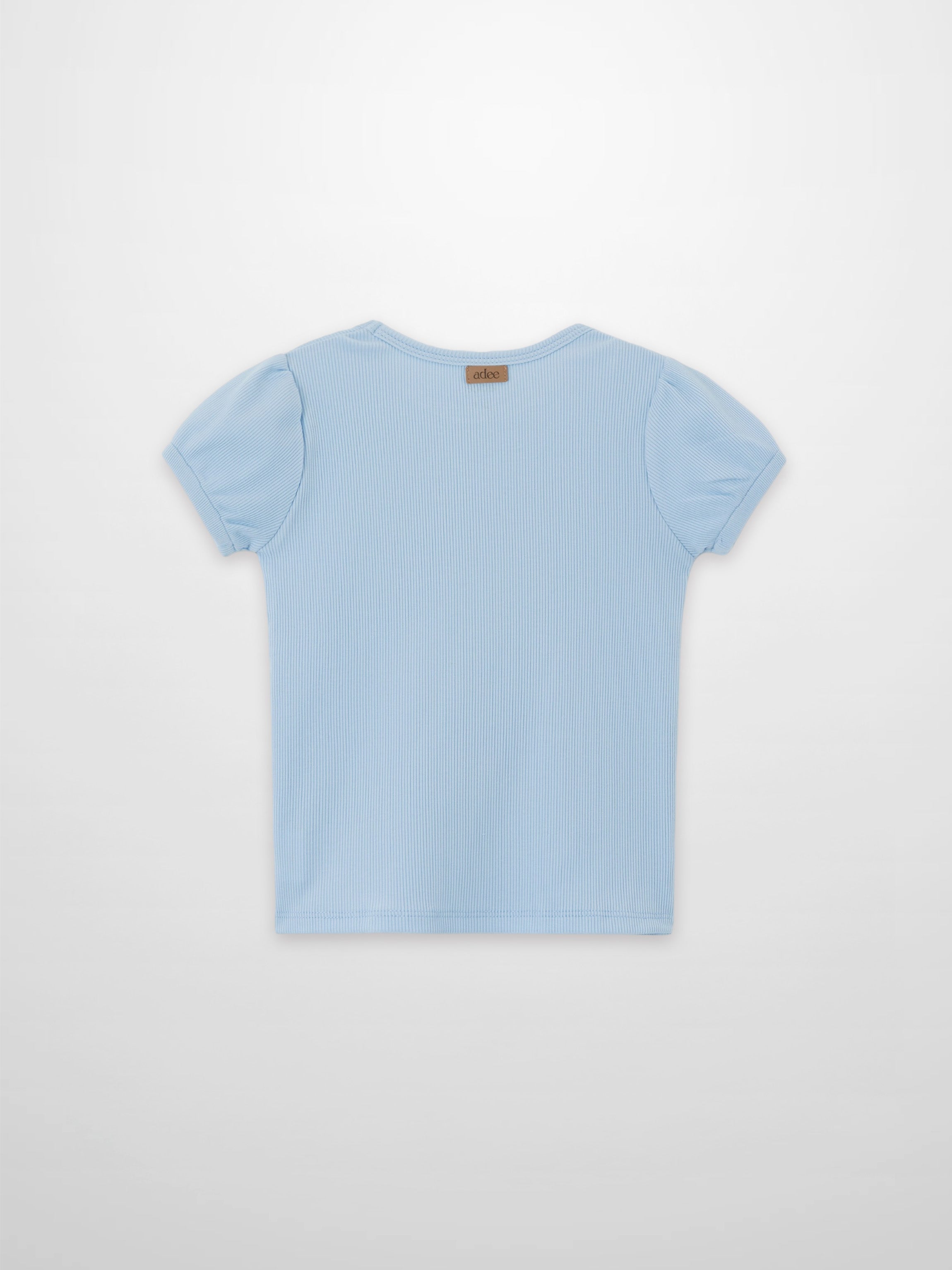 Short Puff Sleeve T-shirt, light blue ribbed knit for girls by Adee