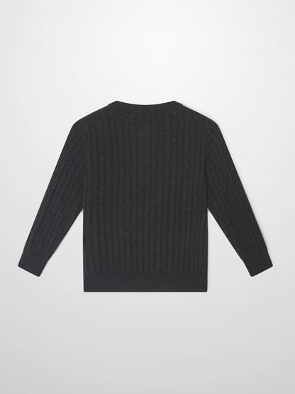Knit sweater for boys in grey, dressy ribbed knit with long sleeves.