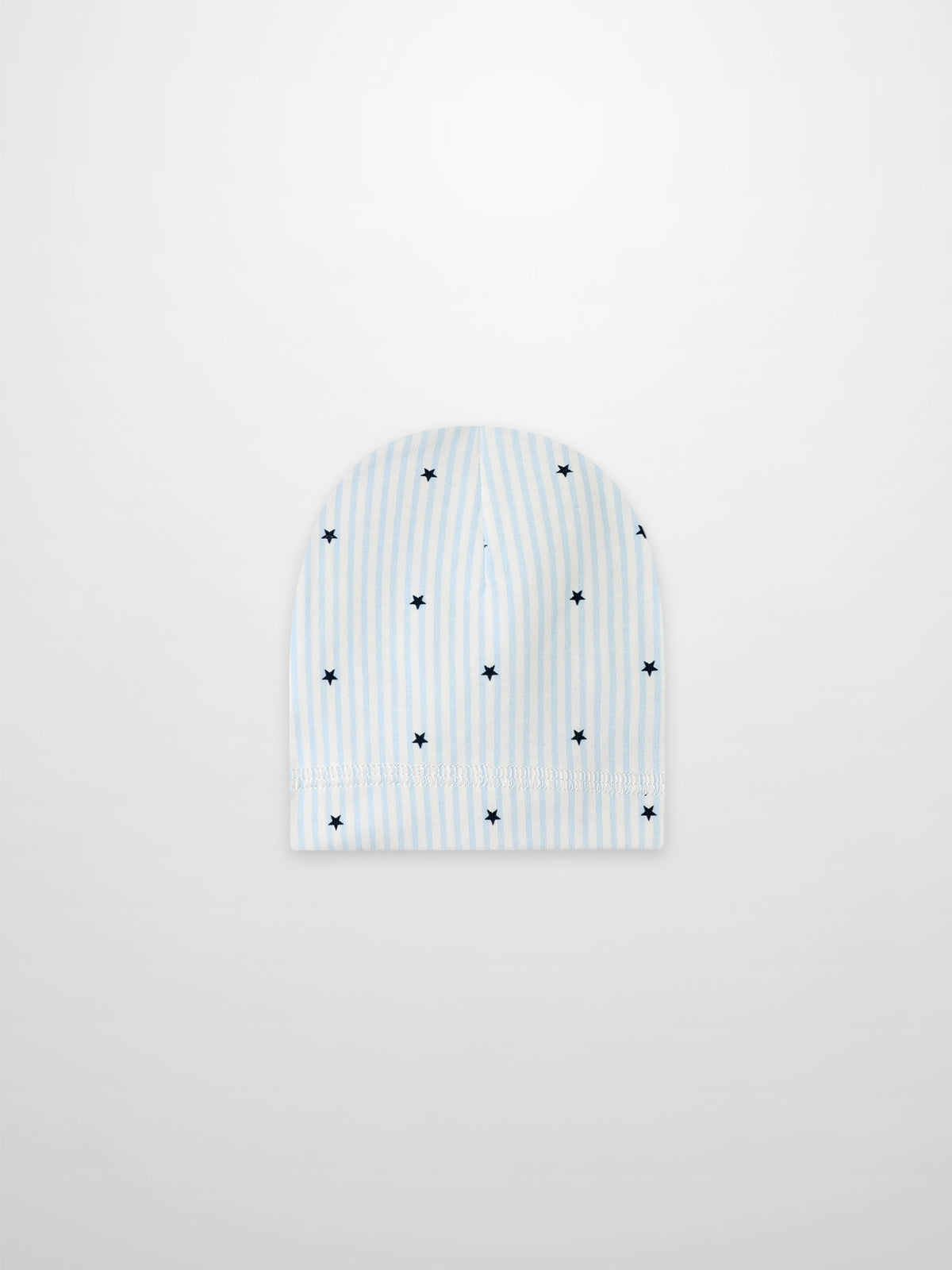 Blue Star Hat for boys by Adee, light blue and white striped with navy stars