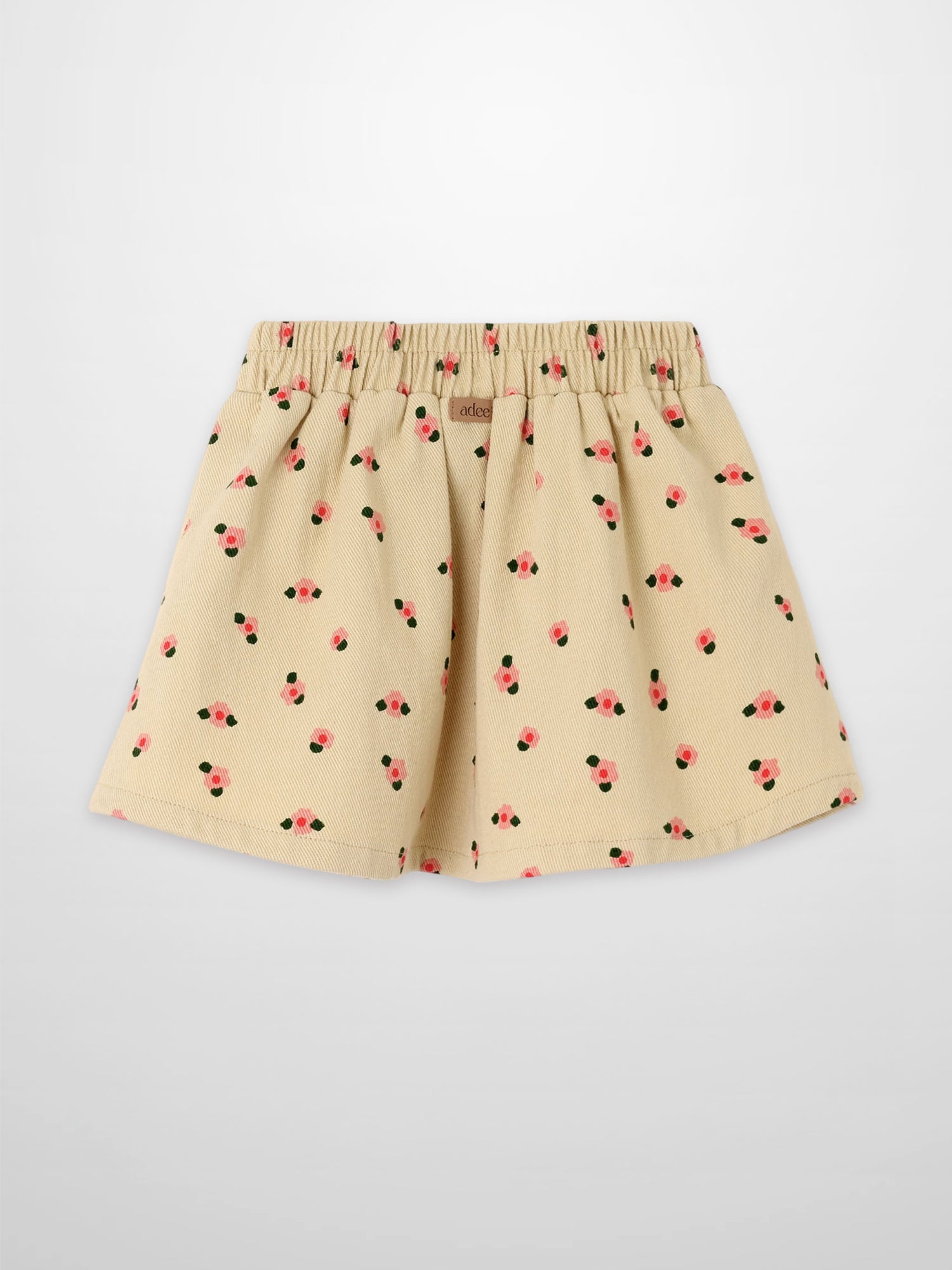 Tan Floral Skirt for girls by Adee with elastic waistband and pink floral print