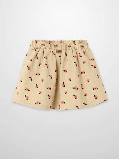 Tan Floral Skirt for girls by Adee with elastic waistband and pink floral print