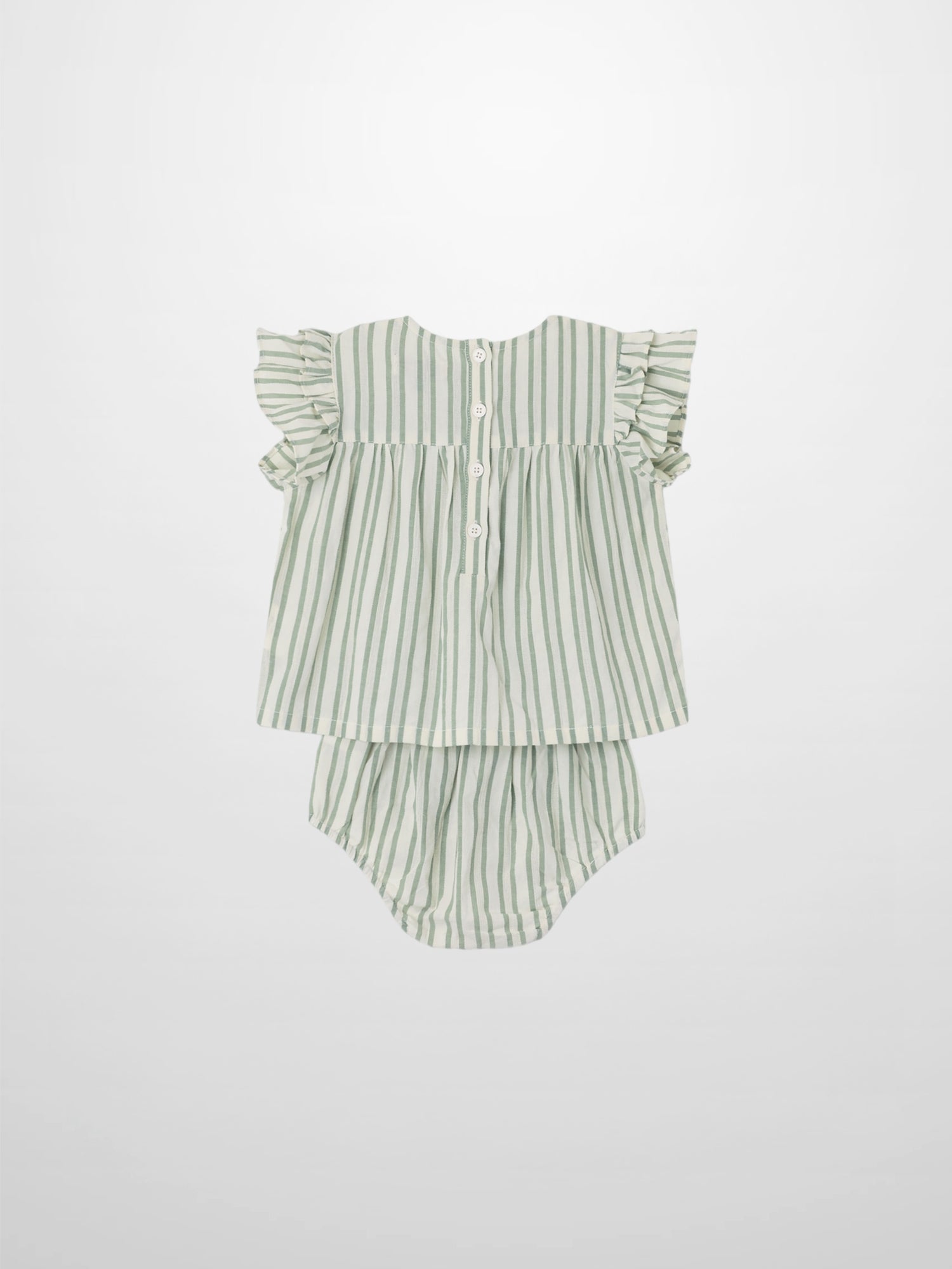 Green Striped Ruffled Shirt &amp; Bloomers Set for little girls, dressy apparel