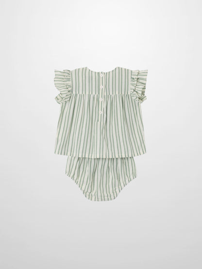 Green Striped Ruffled Shirt &amp; Bloomers Set for little girls, dressy apparel
