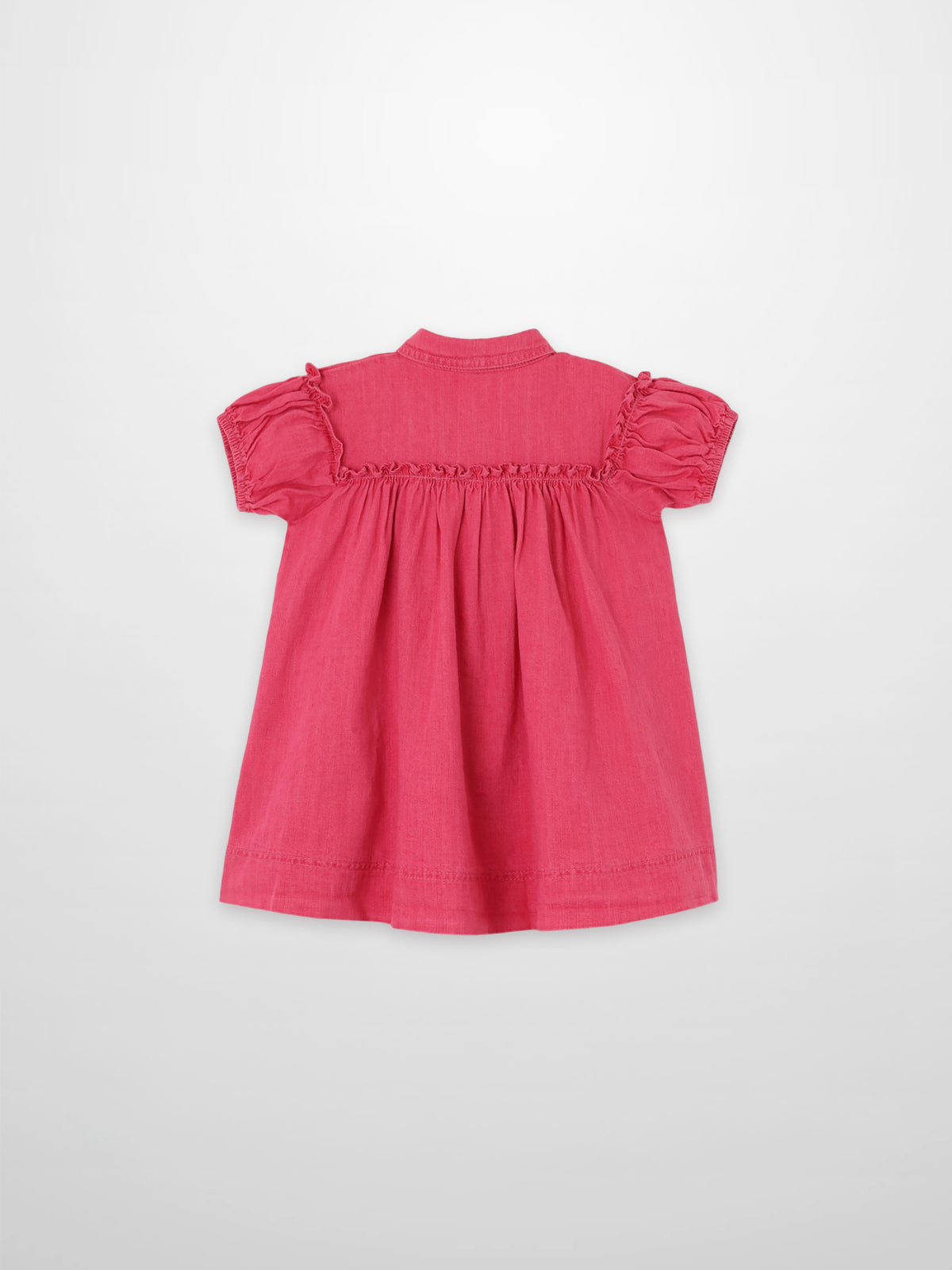 Adee pink denim short-sleeve dress for girls with a smocked back yoke