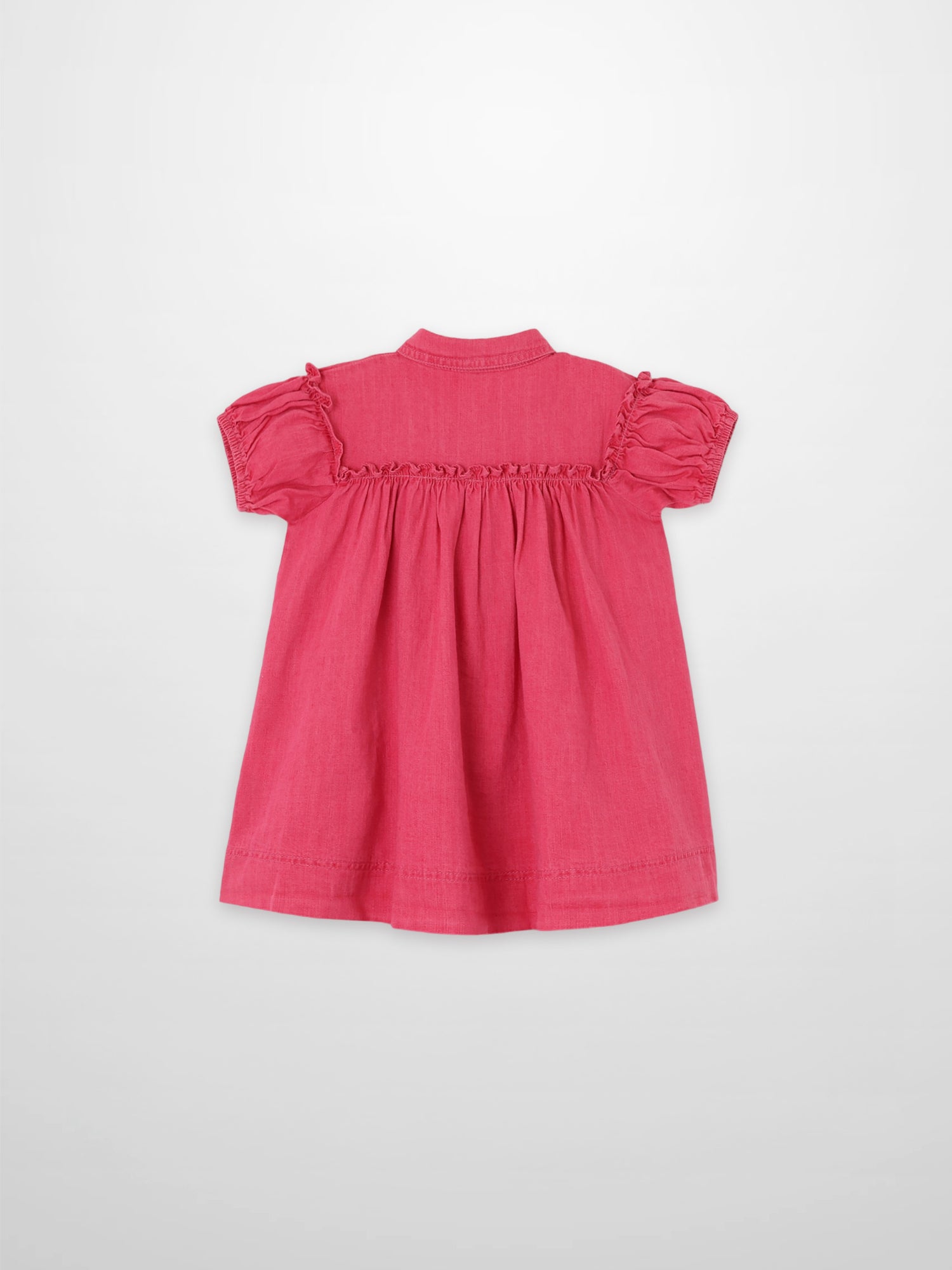 Adee pink denim short-sleeve dress for girls with a smocked back yoke