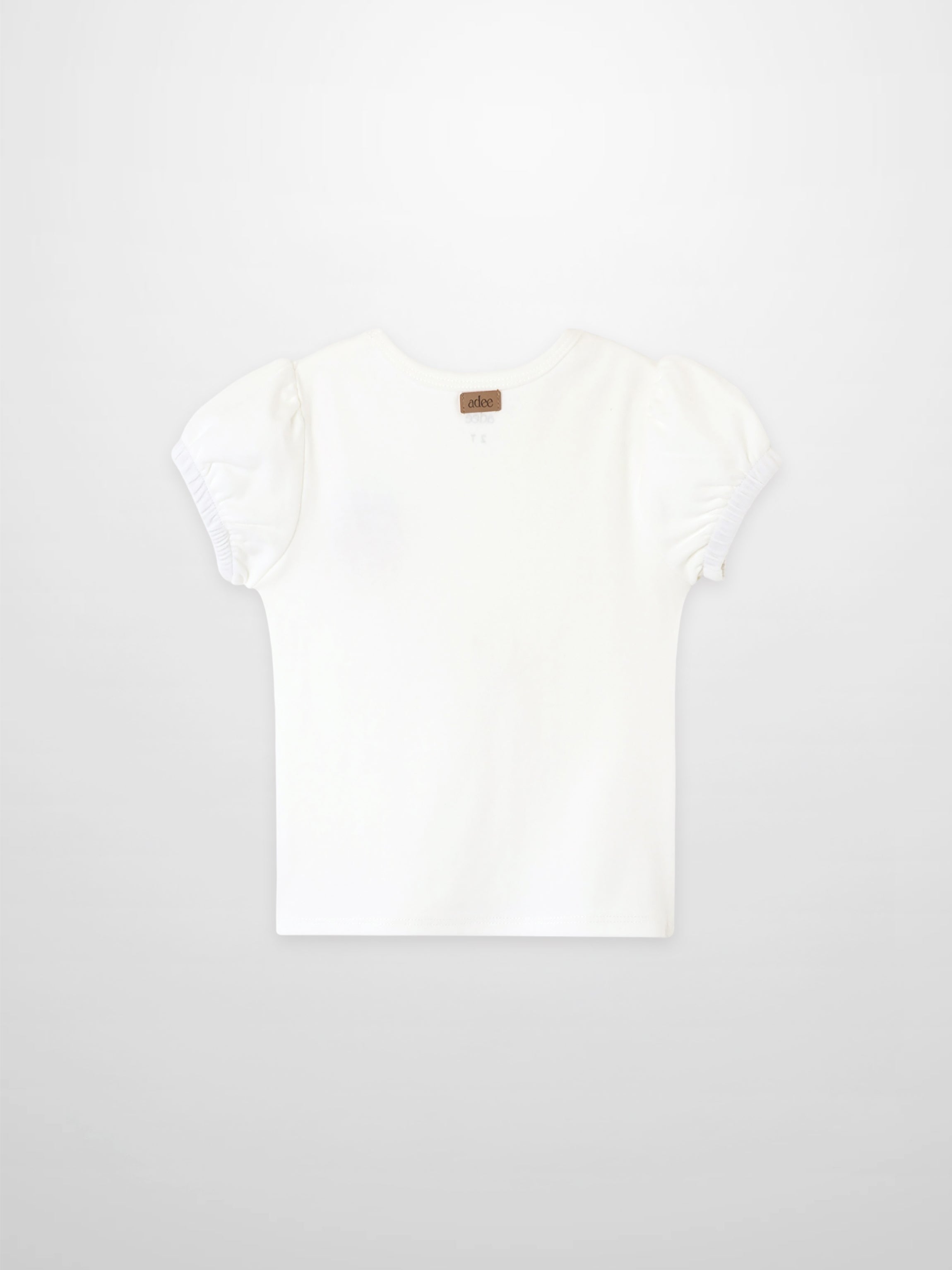 Embroidered Strawberry Short Puff Sleeve T-shirt, white, Adee girls tops