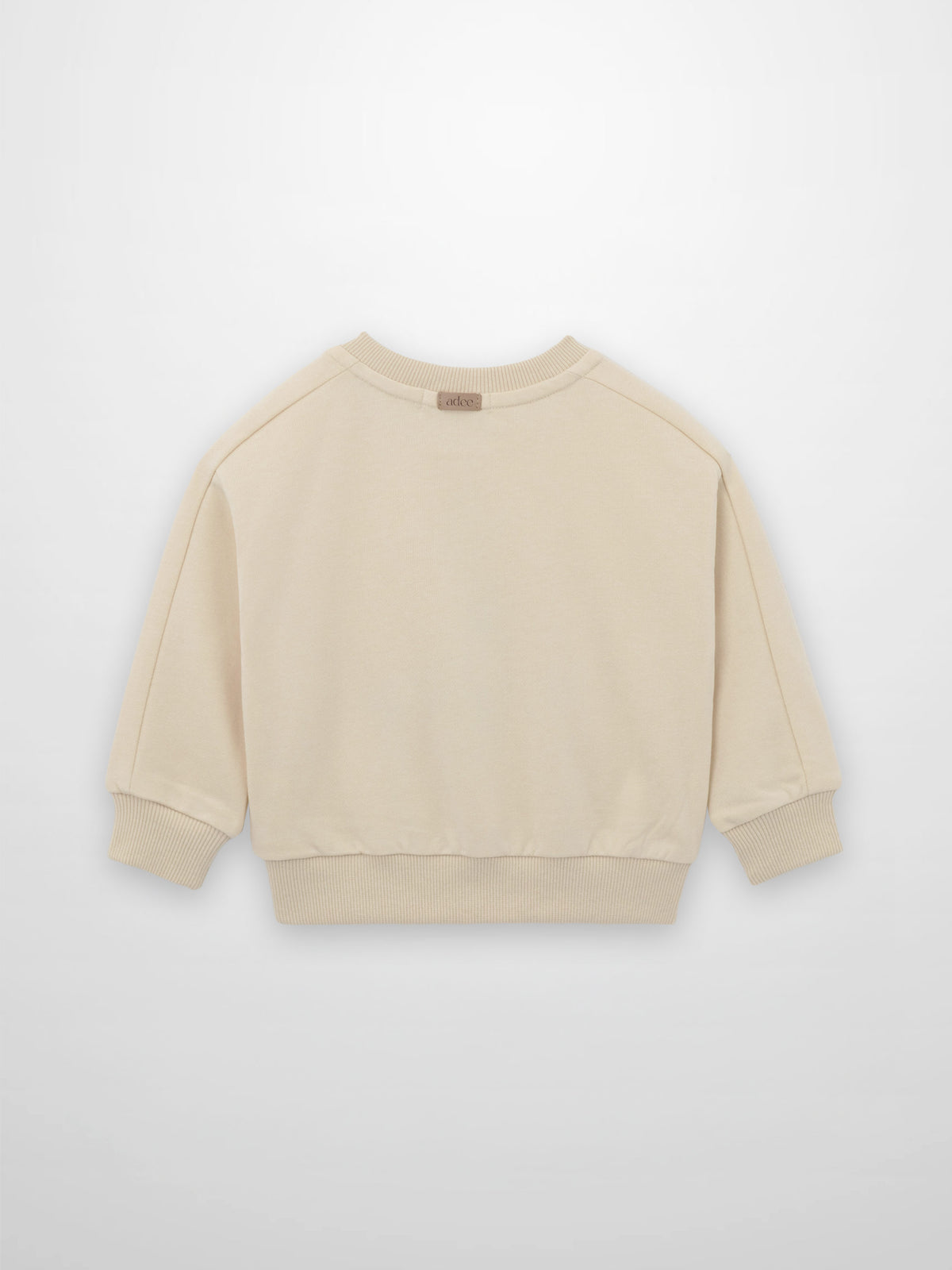 Embroidered Boy Sweatshirt in light beige, back view with ribbed cuffs and hem.