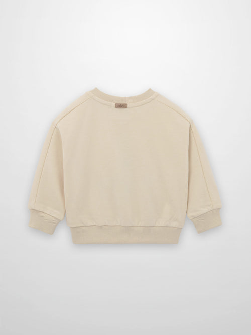 Embroidered Boy Sweatshirt in light beige, back view with ribbed cuffs and hem.