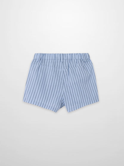 Striped cotton shorts for boys, blue with navy vertical stripes, Adee