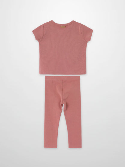 Cherry Frame Set by Adee: dusty pink two-piece little girls apparel (short-sleeve tee &amp; leggings)