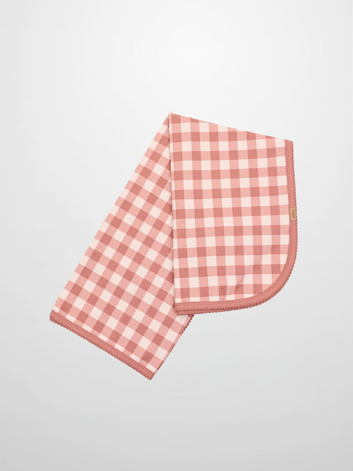Cherry Frame Blanket, pink-and-white gingham receiving blanket by Adee