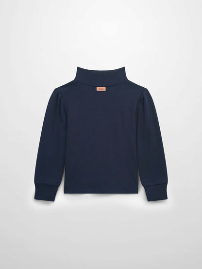 Ribbed Puff Sleeve Shirt - Navy