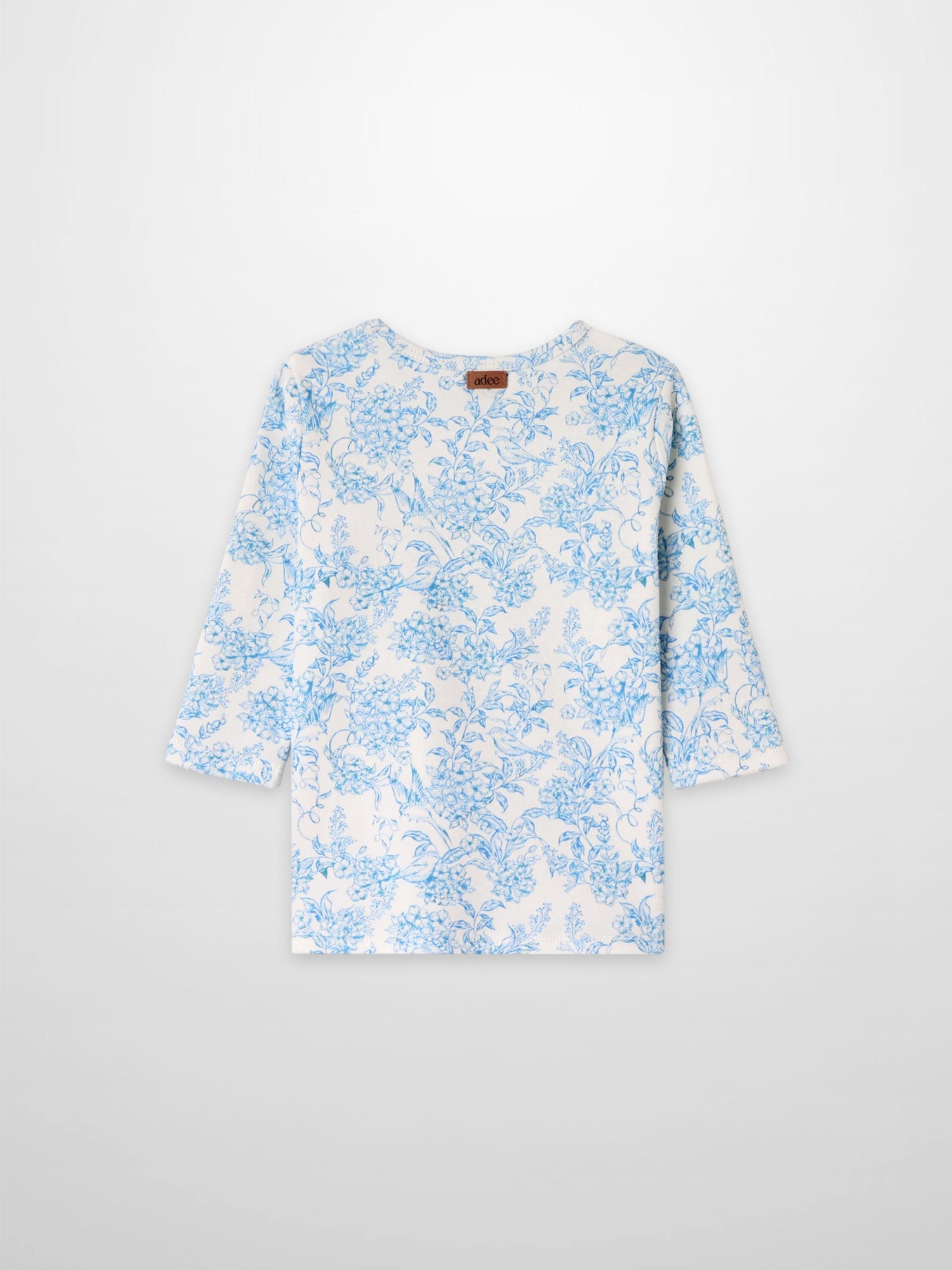 Blue Flowered  3/4 Sleeve T-shirt