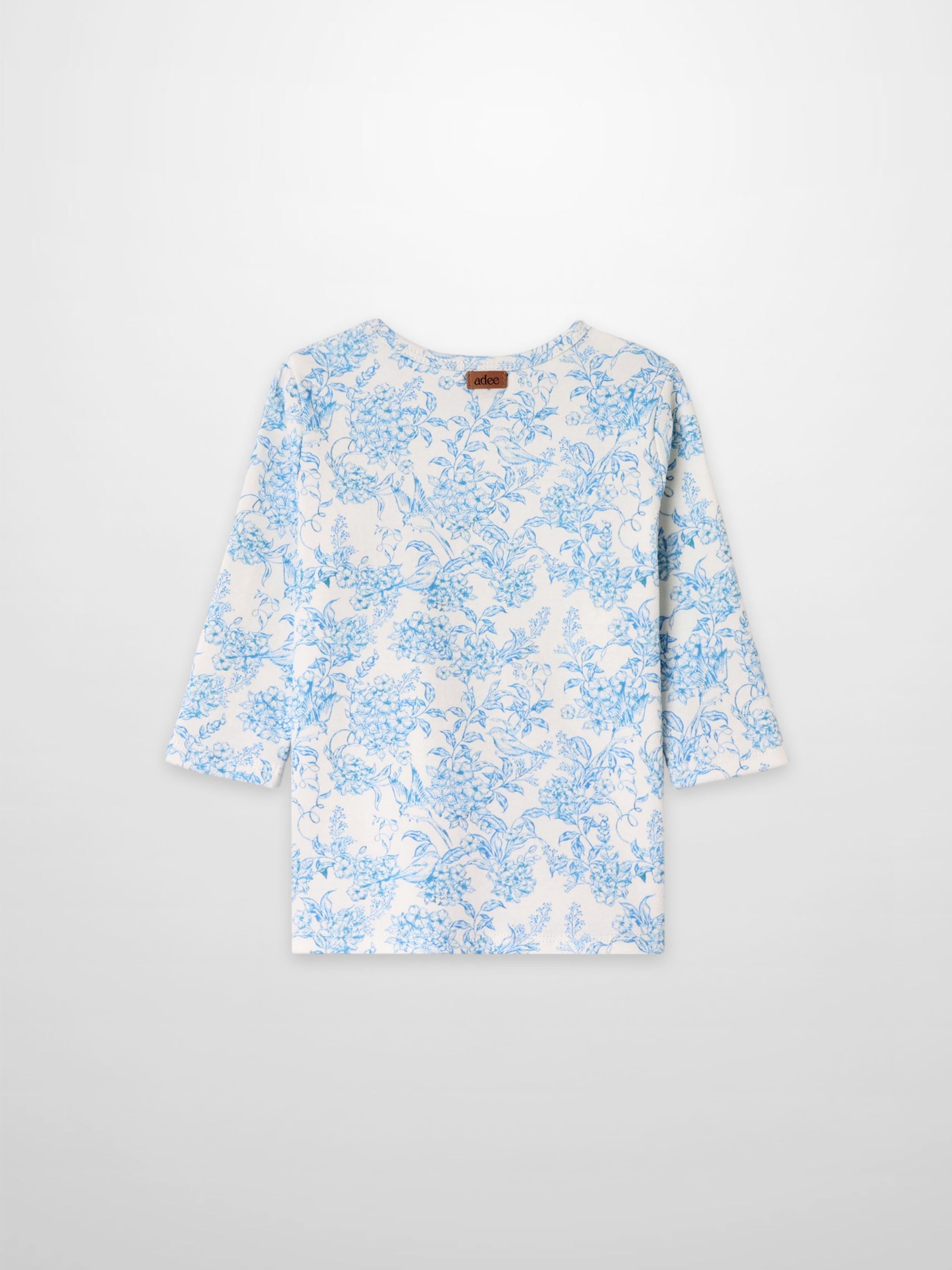 Blue Flowered  3/4 Sleeve T-shirt