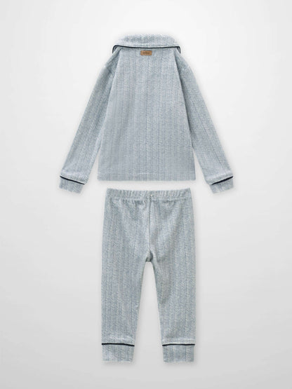 Herringbone Pajamas - Blue for boys by Adee; matching top and pants set.