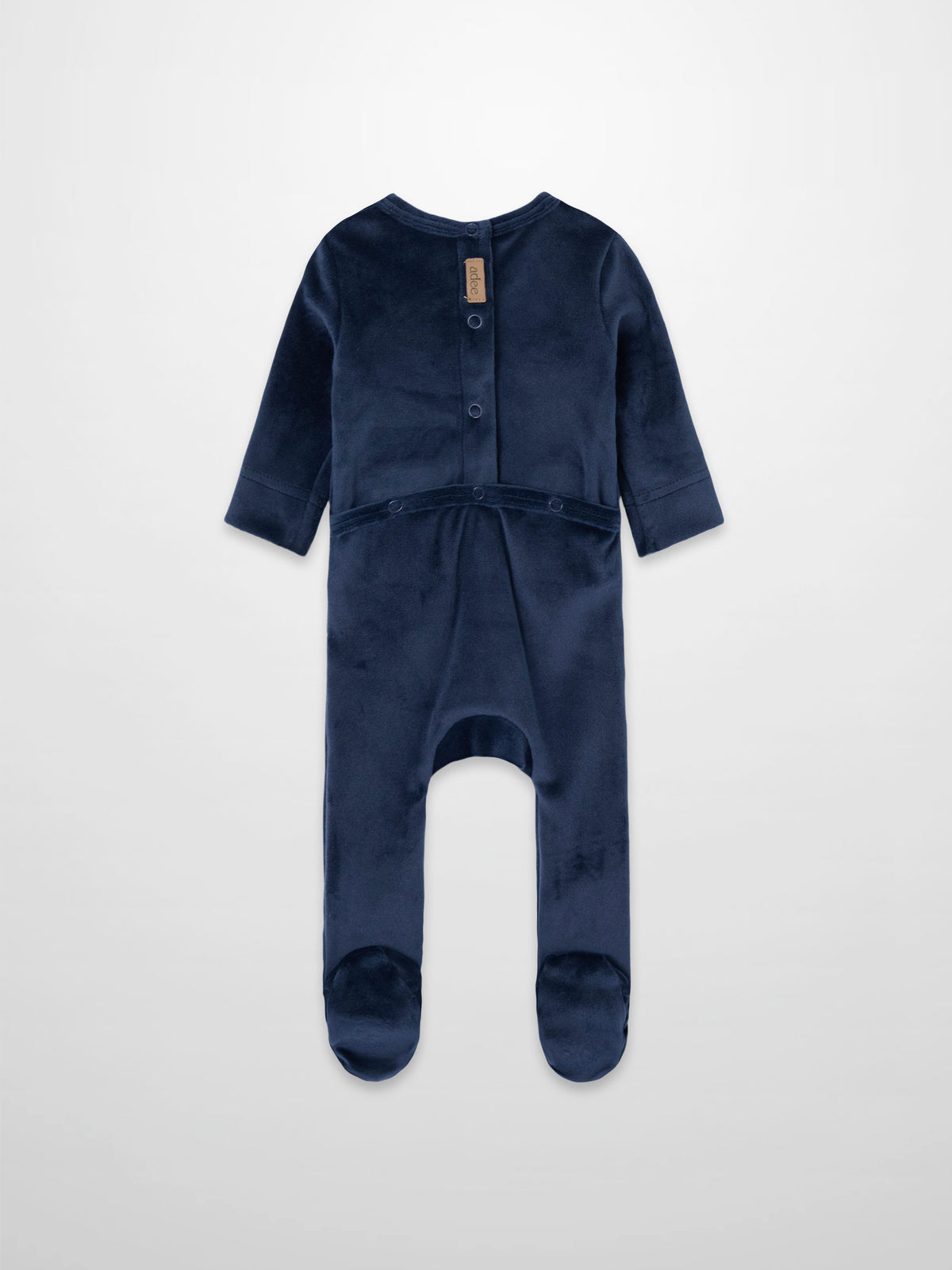 Animal Band Stretchy Navy plush velour baby boy footie sleepsuit.
