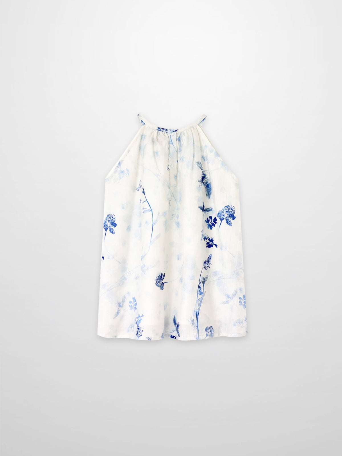 Blue Flower Jumper dress for girls by Adee, white with blue floral print.