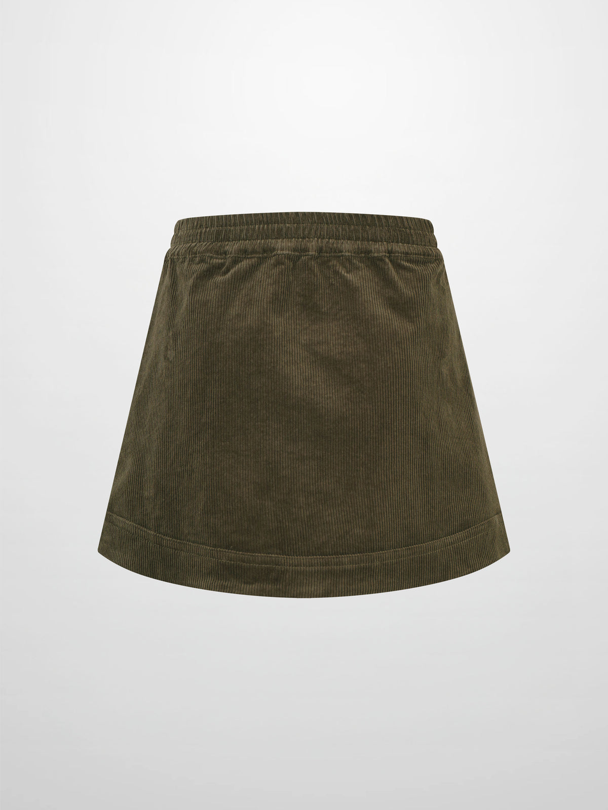 Forest green corduroy A-line skirt with elastic waistband for girls.