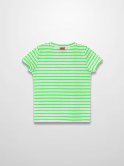 Neon Green Striped Boxy T-shirt  - Short Sleeve