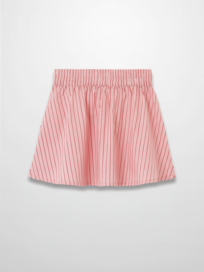 Pink striped cotton skirt with an elastic waistband.