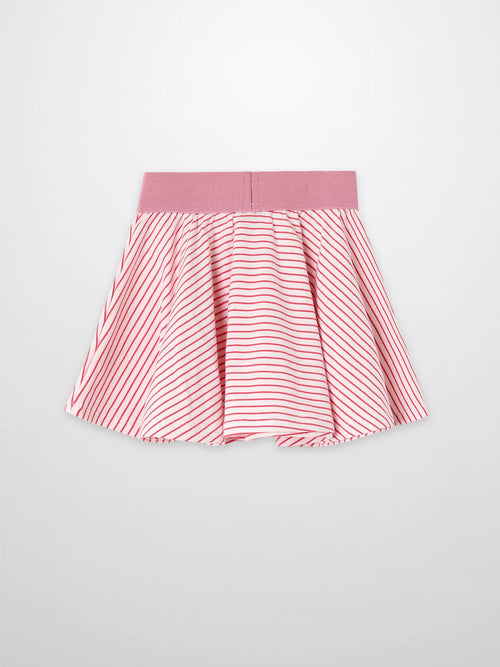 Striped pink and white girls skirt with pink waistband