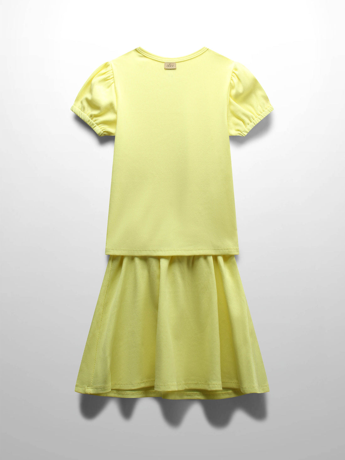 Yellow Ribbed Skirt with Short Bubble Sleeve Shirt